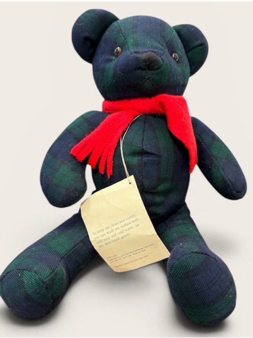 Vintage Best Friends Classic Plaid Stuffed Bear with Red Scarf